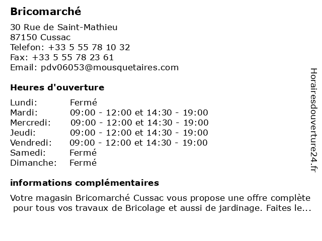 bricomarché cussac horaires - briconaute cussac