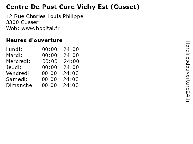 Centre De Post Cure Vichy Est (Cusset) à Cusser: adresse et heures d'ouverture