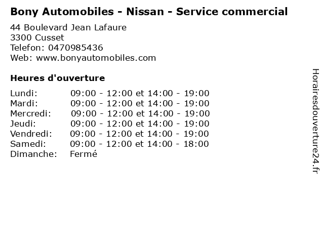Bony Automobiles - Nissan - Service commercial à Cusset: adresse et heures d'ouverture