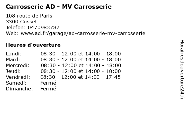 Carrosserie AD - MV Carrosserie à Cusset: adresse et heures d'ouverture