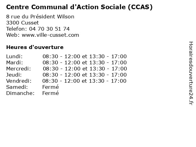 Centre Communal d'Action Sociale (CCAS) à Cusset: adresse et heures d'ouverture