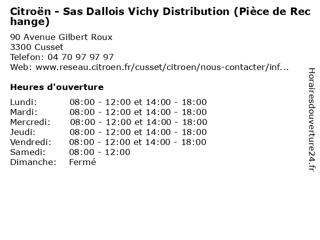 Citroën - Sas Dallois Vichy Distribution (Pièce de Rechange) à Cusset: adresse et heures d'ouverture