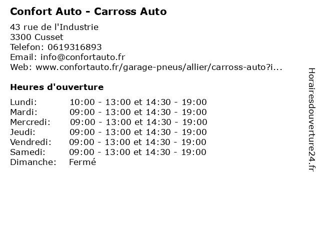 Confort Auto - Carross Auto à Cusset: adresse et heures d'ouverture