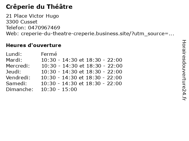 Crêperie du Théâtre à Cusset: adresse et heures d'ouverture