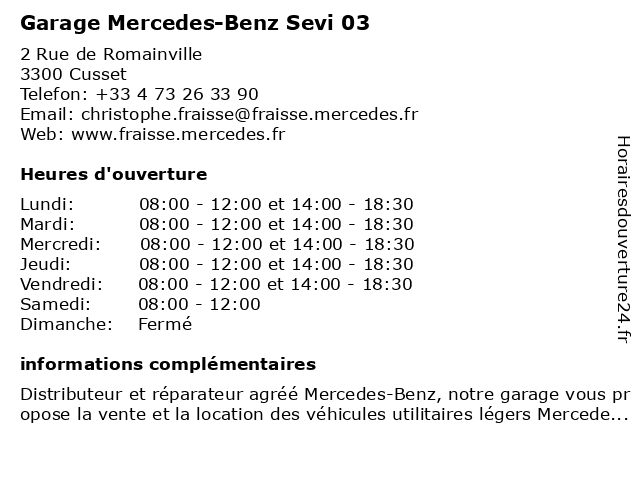 Garage Mercedes-Benz Sevi 03 à Cusset: adresse et heures d'ouverture