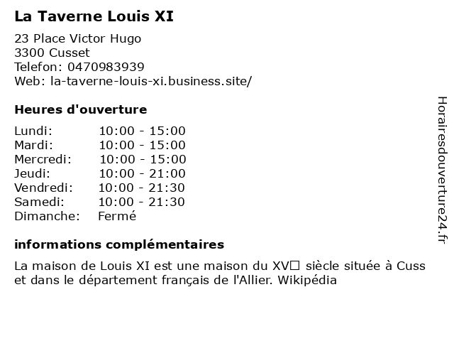 La Taverne Louis XI à Cusset: adresse et heures d'ouverture