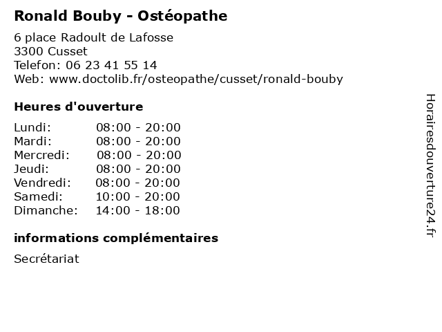 Ronald Bouby - Ostéopathe à Cusset: adresse et heures d'ouverture