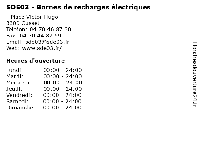 SDE03 - Bornes de recharges électriques à Cusset: adresse et heures d'ouverture