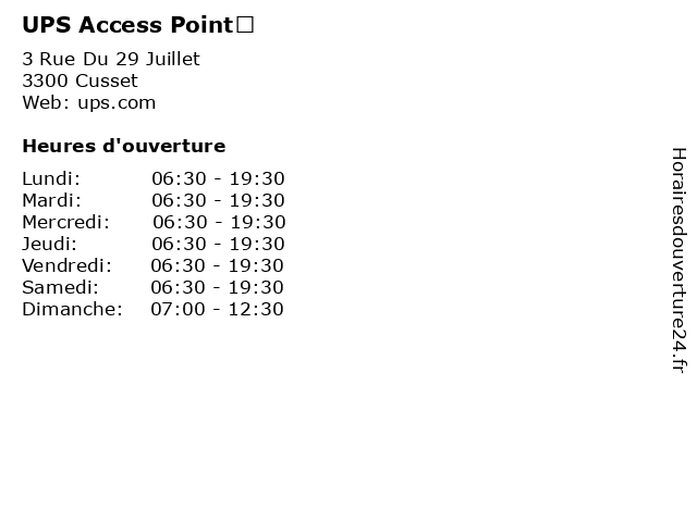UPS Access Point™ à Cusset: adresse et heures d'ouverture
