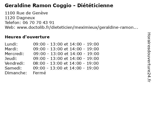Geraldine Ramon Coggio - Diététicienne à Dagneux: adresse et heures d'ouverture