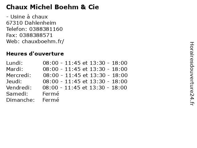 Chaux Michel Boehm & Cie à Dahlenheim: adresse et heures d'ouverture