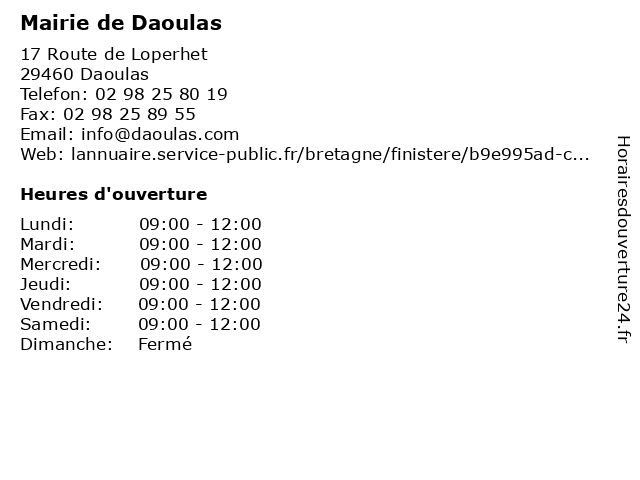 Mairie de Daoulas à Daoulas: adresse et heures d'ouverture