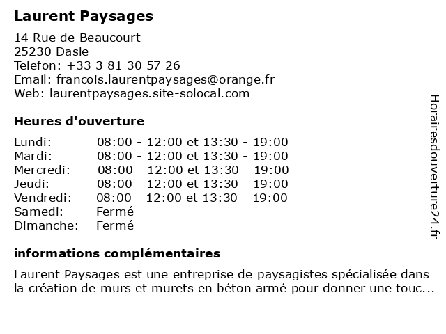 Laurent Paysages à Dasle: adresse et heures d'ouverture