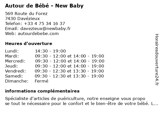 ᐅ Horaires D Ouverture Autour De Bebe New Baby 569 Route Du Forez A Davezieux