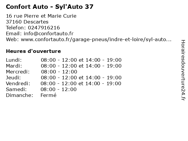 Confort Auto - Syl'Auto 37 à Descartes: adresse et heures d'ouverture