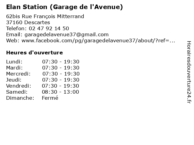 Elan Station (Garage de l'Avenue) à Descartes: adresse et heures d'ouverture
