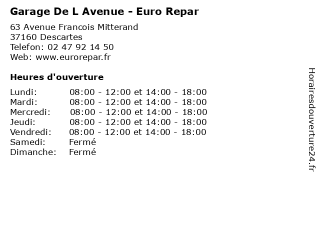 Garage De L Avenue - Euro Repar à Descartes: adresse et heures d'ouverture