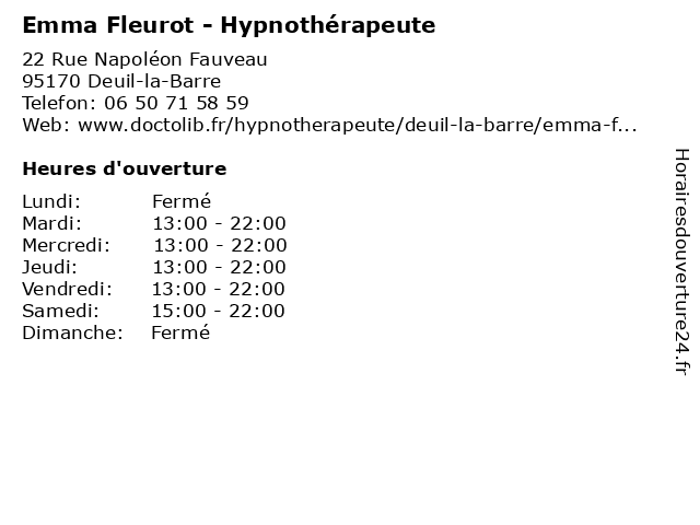 Emma Fleurot - Hypnothérapeute à Deuil-la-Barre: adresse et heures d'ouverture