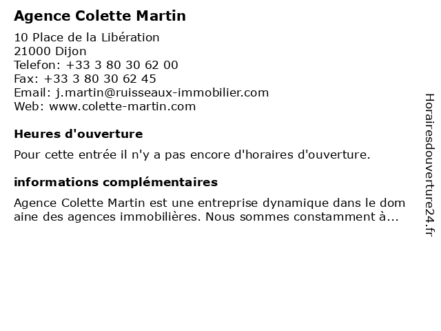 Agence Colette Martin à Dijon: adresse et heures d'ouverture