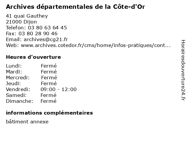 Archives départementales de la Côte-d'Or à Dijon: adresse et heures d'ouverture