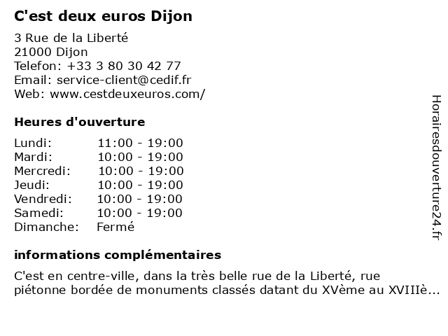 C'est deux euros Dijon à Dijon: adresse et heures d'ouverture