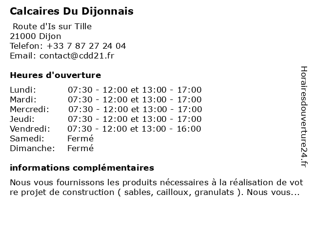 Calcaires Du Dijonnais à Dijon: adresse et heures d'ouverture