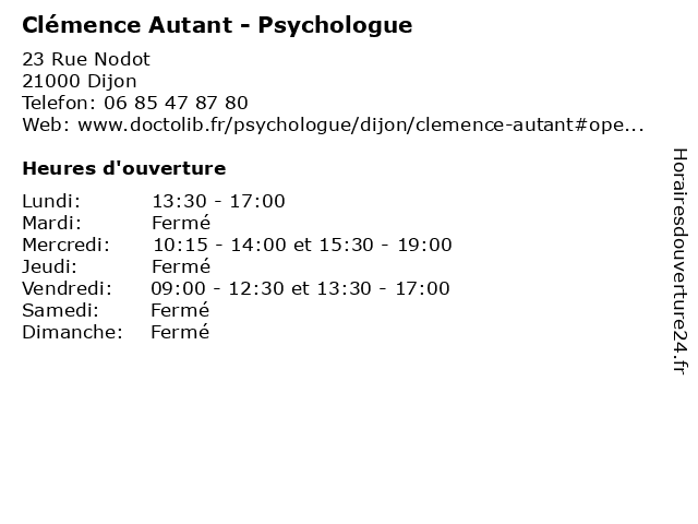 Clémence Autant - Psychologue à Dijon: adresse et heures d'ouverture