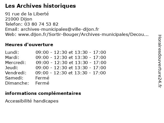 Les Archives historiques à Dijon: adresse et heures d'ouverture