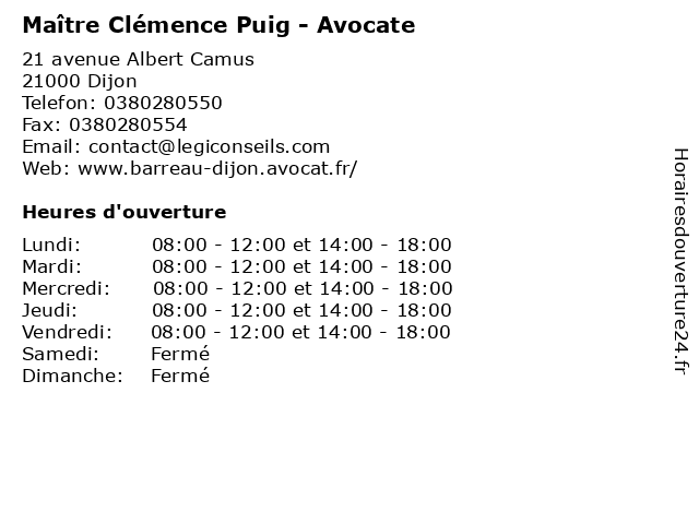 Maître Clémence Puig - Avocate à Dijon: adresse et heures d'ouverture