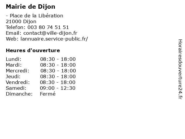 Mairie de Dijon à Dijon: adresse et heures d'ouverture