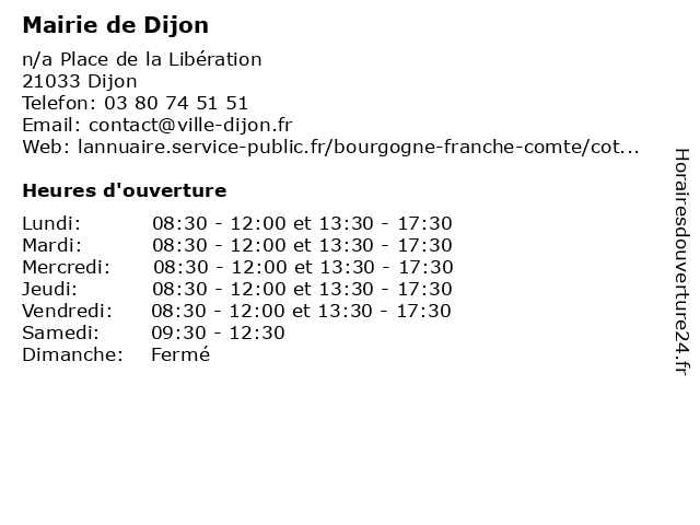 Mairie de Dijon à Dijon: adresse et heures d'ouverture