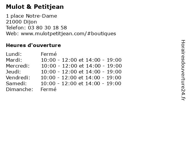 Mulot & Petitjean à Dijon: adresse et heures d'ouverture