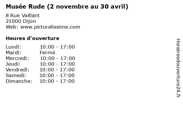 Musée Rude (2 novembre au 30 avril) à Dijon: adresse et heures d'ouverture