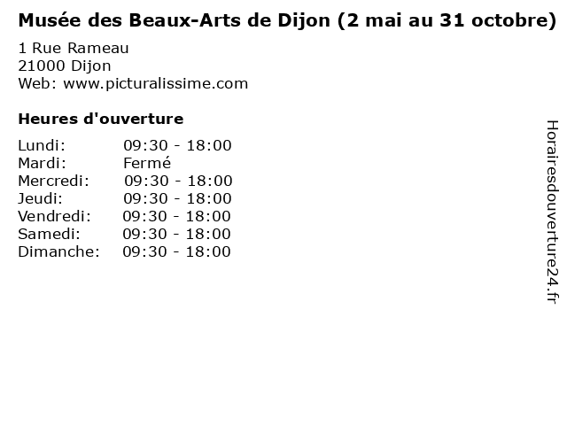 Musée des Beaux-Arts de Dijon (2 mai au 31 octobre) à Dijon: adresse et heures d'ouverture