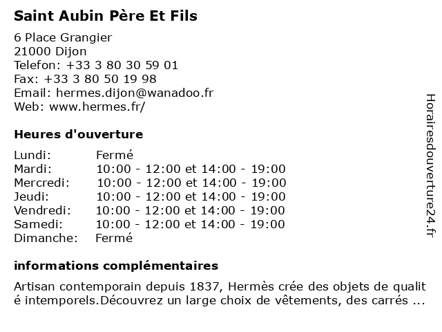Saint Aubin Père Et Fils à Dijon: adresse et heures d'ouverture