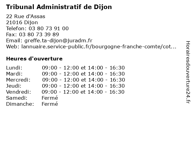 Tribunal Administratif de Dijon à Dijon: adresse et heures d'ouverture