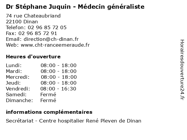 Dr Stéphane Juquin - Médecin généraliste à Dinan: adresse et heures d'ouverture