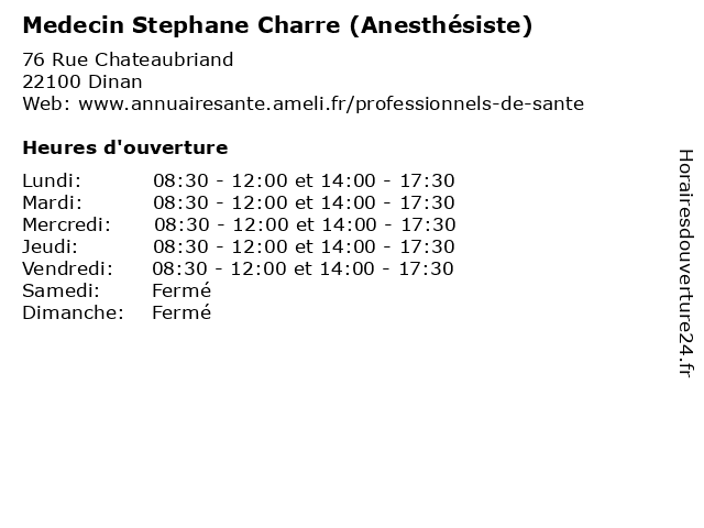 Medecin Stephane Charre (Anesthésiste) à Dinan: adresse et heures d'ouverture
