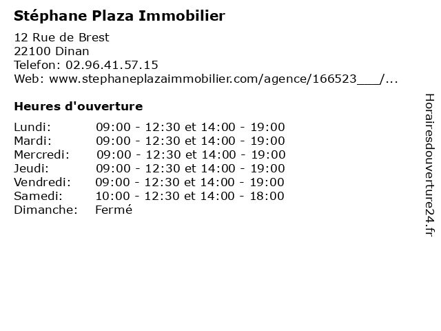 Stéphane Plaza Immobilier à Dinan: adresse et heures d'ouverture