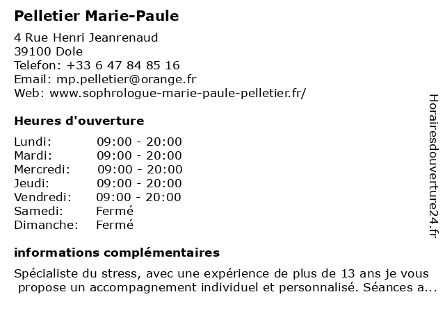 Pelletier Marie-Paule à Dole: adresse et heures d'ouverture
