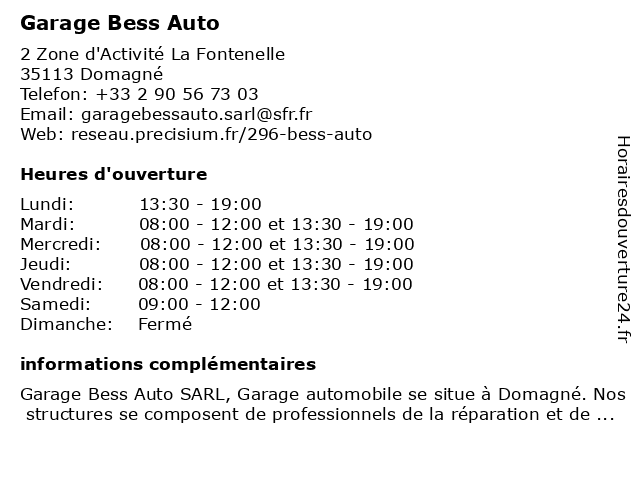 Garage Bess Auto à Domagné: adresse et heures d'ouverture