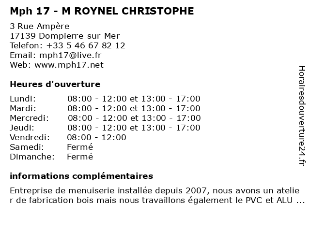 Mph 17 - M ROYNEL CHRISTOPHE à Dompierre-sur-Mer: adresse et heures d'ouverture