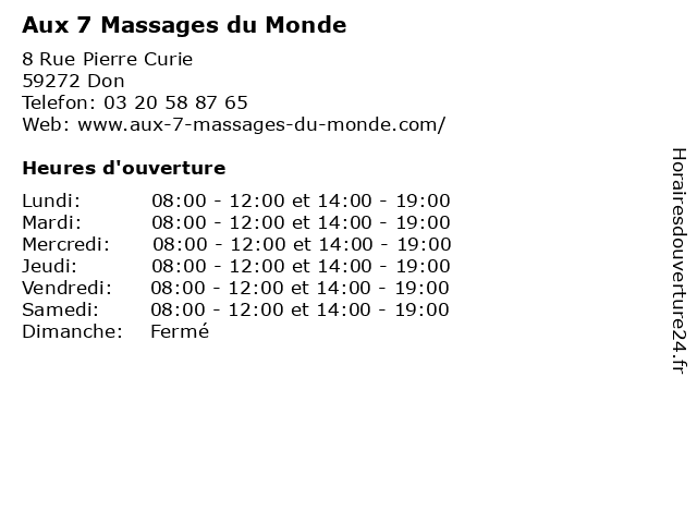 Aux 7 Massages du Monde à Don: adresse et heures d'ouverture