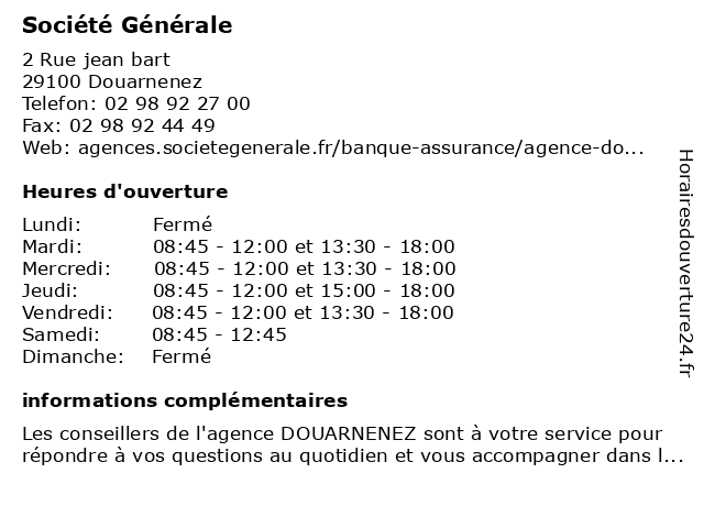 Société Générale à Douarnenez: adresse et heures d'ouverture