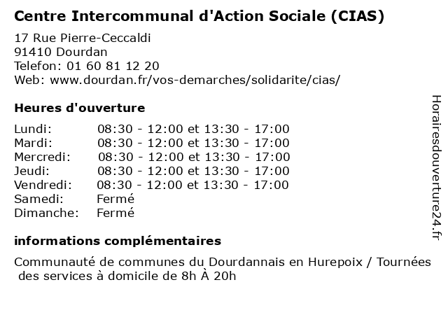 Centre Intercommunal d'Action Sociale (CIAS) à Dourdan: adresse et heures d'ouverture