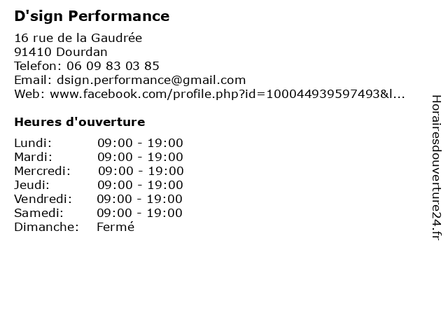 D'sign Performance à Dourdan: adresse et heures d'ouverture