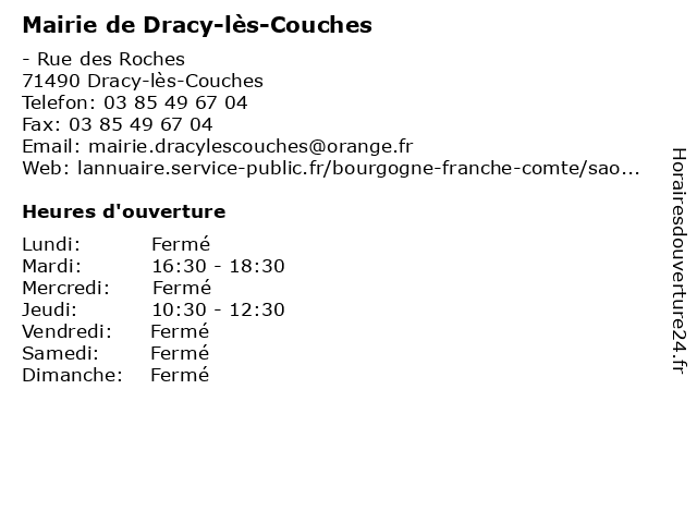 Mairie de Dracy-lès-Couches à Dracy-lès-Couches: adresse et heures d'ouverture