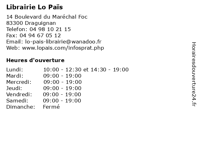 Librairie Lo Païs à Draguignan: adresse et heures d'ouverture