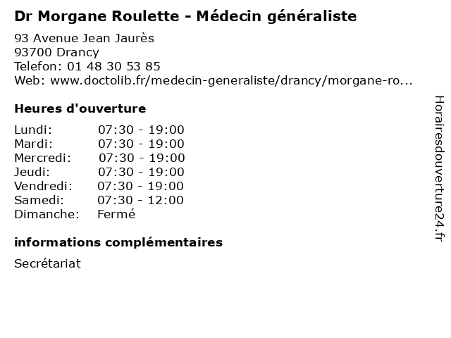 Dr Morgane Roulette - Médecin généraliste à Drancy: adresse et heures d'ouverture