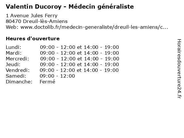 Valentin Ducoroy - Médecin généraliste à Dreuil-lès-Amiens: adresse et heures d'ouverture